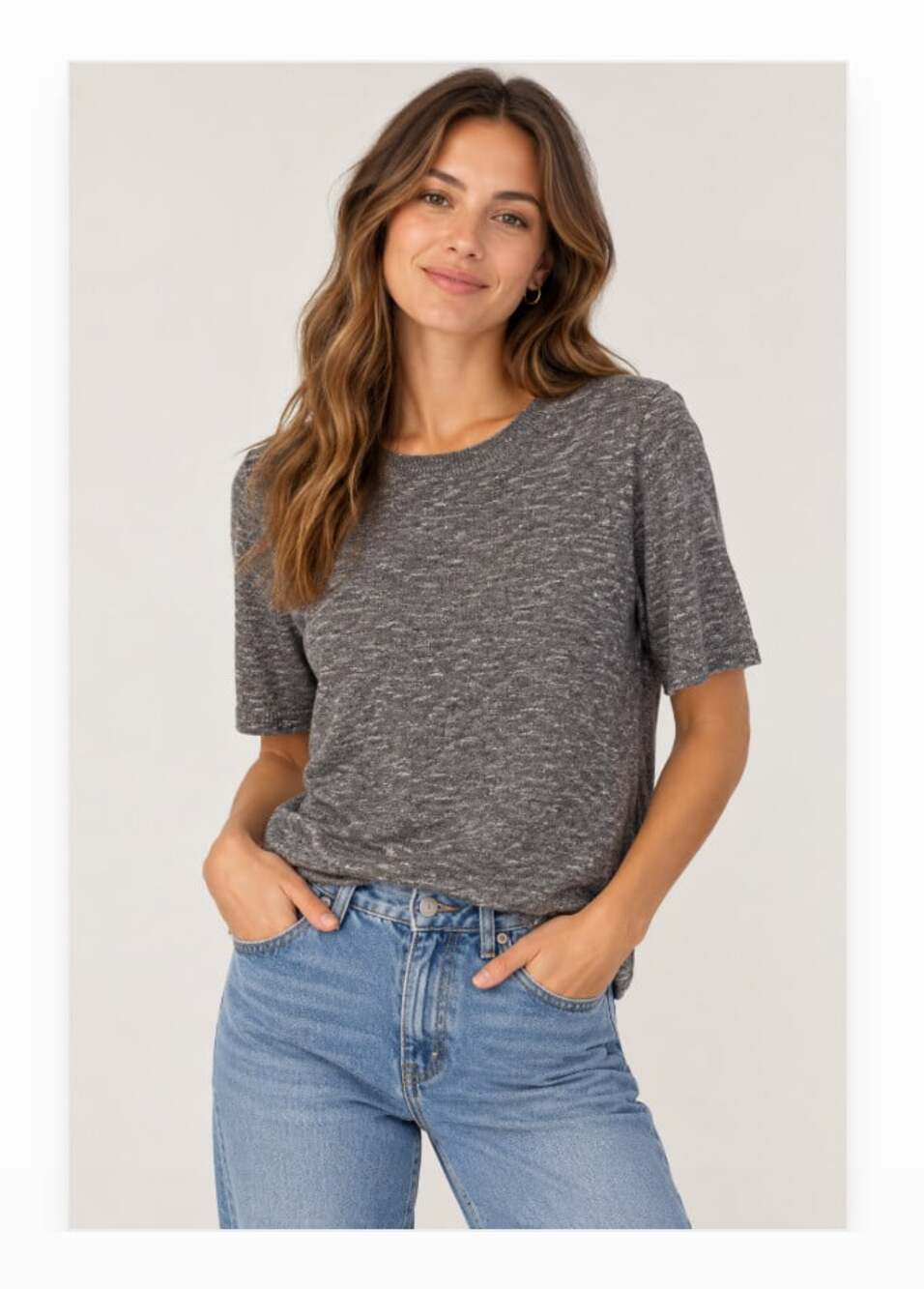 Free People Free-est Sweater Womens Small Gray Short Sleeve Knit Pullover